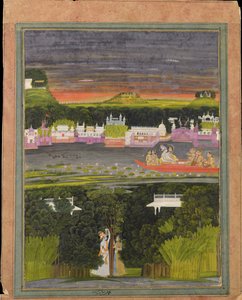 Radha e Krishna nella barca dell